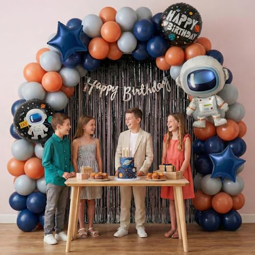 Image of Just Party Space Theme Happy Birthday Decoration Kit - Pack of 65 | Astronaut Theme Birthday Decorations for Kids | Moon & Stars Foil Balloons | Balloons for Birthday Decoration