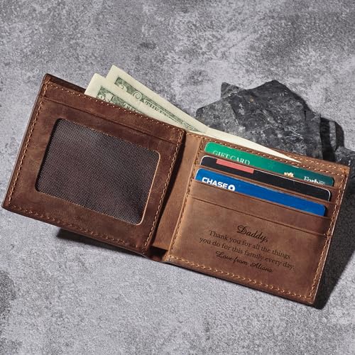 RUGGEDGIFTS Mens Wallet Personalized, Slim Bifold Wallet, Front Pocket Mens Wallet, Genuine Leather Wallet, Birthday Gifts for Men, Engraved Bifold Wallet, Personalized Wallet For Men, Dad Gifts3