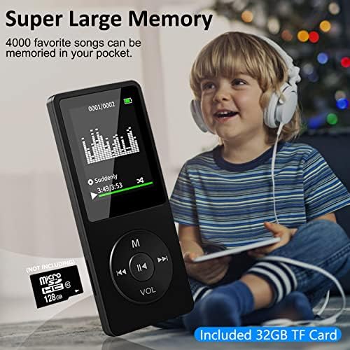 32GB MP3 Player with Bluetooth, Wodgreat Ultra Slim Digital Music Player with Built-in HD Speaker, FM Radio, Voice Recorder, HiFi Sound, E-Book function, Support up to 128GB, Earphones Included