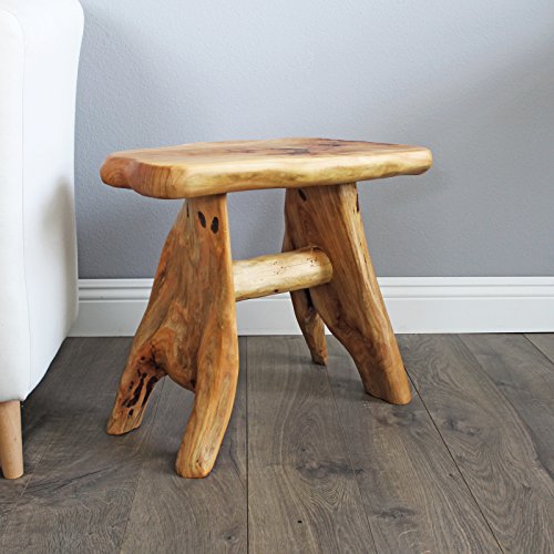 WELLAND Natural Wood Bench, Live Edge Stool Cedar Wood 21" L x 13" W x 18" H - Thumbnail 2