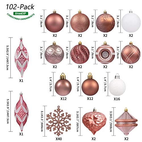 Xmasexp Christmas Ball Ornaments Assorted Shatterproof Christmas Ball Set With Reusable Hand-Held Gift Package For Xmas Tree Decoration (Rose Gold, 102Pcs) #TOP1