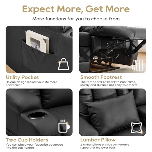Image of IPKIG 54.2 inch RV Loveseat Recliner Sofa, Faux Leather Wall Hugger Reclining Chair with Cup Holder and Side Pockets, Home Theater Seating Manual Recliner for Living Room (Black, Loveseat)