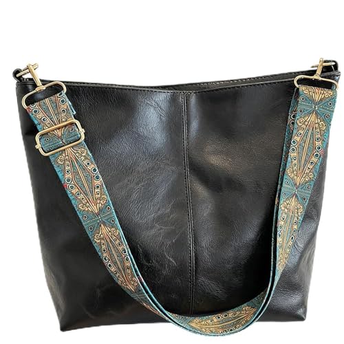 Bolsa de couro PU grande, bolsa tiracolo feminina, bolsa de compras, bolsa de ombro de grande capacidade para viagem, preta