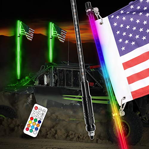4FT LED Whip Lights, DJI 4X4 2Pcs Smoked Black Lighted Whips with Remote Control RGB Dancing/Chasing Antenna LED Whips for UTV ATV RZR Polaris Off Road Trucks Buggy Dune Sand Can-am Boat