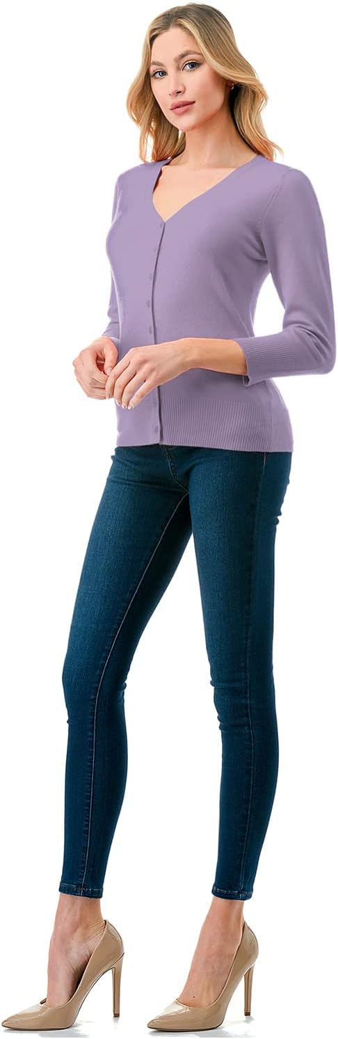 Women's 3/4 Sleeve V-Neck Button Down Knit Sweater Soft Cardigan (S-XXL) - Image 6