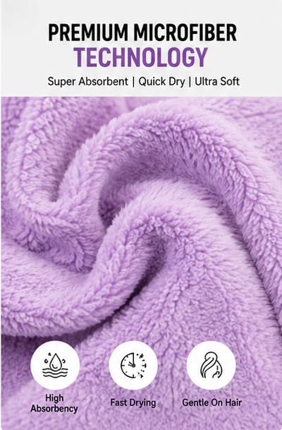 Image of RK Microfibre Hair Drying Towel Wrap, Quick Drying, Soft and Absorbent, Cute Embroidered Design, Button Closure (2)