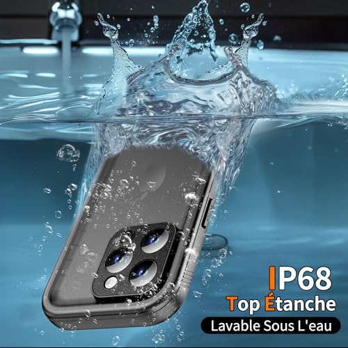 Coque iPhone 15 Pro antichoc intégrale et imperméable noir