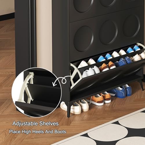 Meuble à chaussures 3 tiroirs rabattables noir pour entrée compacte