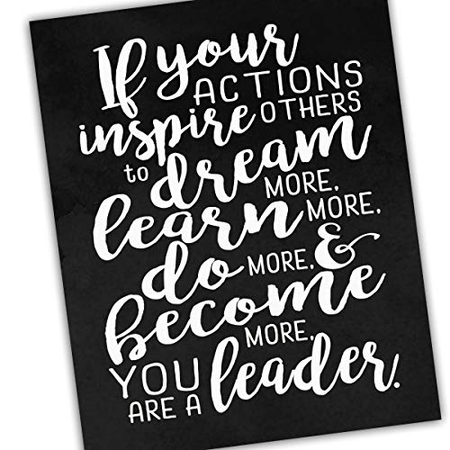 Inspirational Quotes, Wall Art, If Your Actions Inspire, John Quincy Adams, Gift for Boss, Coworker, Leadership quote, Watercolor, Handwritten, White Lettering on Black, UNFRAMED Poster Print