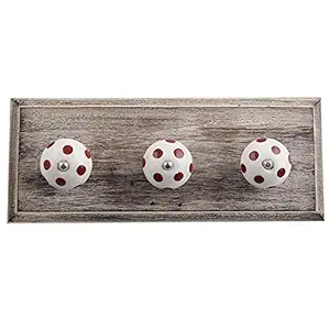IndianShelf Handmade Dot Wall Mount Hooks Hangers Handle Hanging Coat Key Holders Hat Mug Kitchen Utensils Bathroom (Wooden_White_4 Inches)-1 Piece