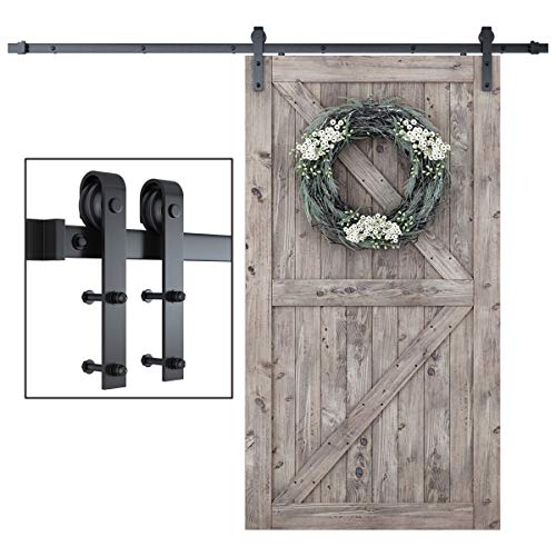 Photo 1 of SmartStandard 8 Foot One-Piece Track Sliding Barn Door Hardware Kit - Smoothly and Quietly - Easy to Install - Includes Step-By-Step Installation Instruction -Fit 42"- 48" Door Panel (J shape)