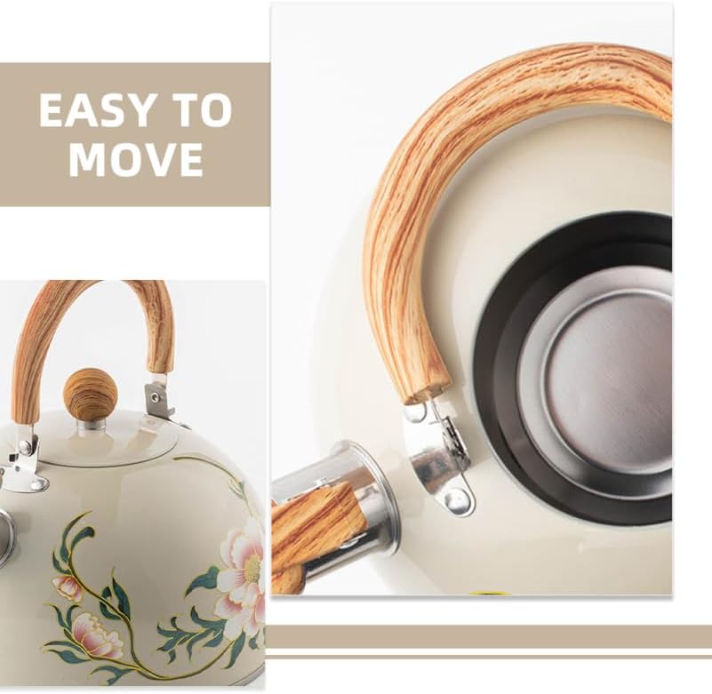 Miniatura 5 de Ciieeo Hervidor de agua portátil con patrón de flores, para estufa, calentamiento rápido, sonido fácil de limpiar y compacto