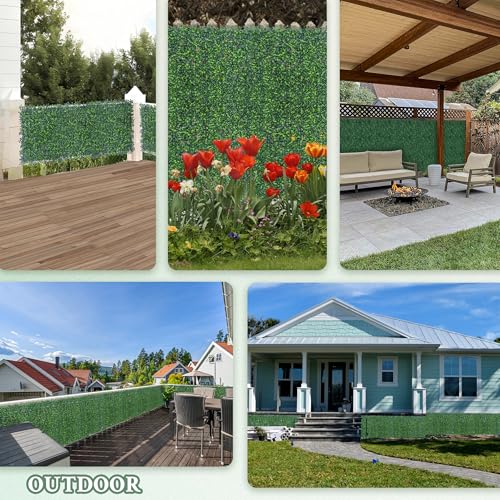 Image of ODTORY Artificial Grass Wall Privacy Fence Screen, 20X20 in 14P (38.9 sqft) | UV-Anti Boxwood Panel, Faux ivy Greenery Backdrop, Balcony /Garden /Backyard Fence Covering, Indoor Outdoor Green Plant Decor