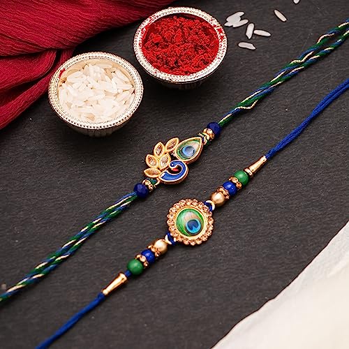 Image of CraftVatika Rakhi Gift for Brother and Bhabhi With Chocolate Pooja Coin Combo| Mor Pankh Rakhi for Men Boy Bhaiya Girls |Cadbury Celebrations with Rakhi with Chocolate Gift Pack Rakhi Set of 2
