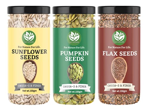 Go Vegan High Protein Seeds Combo Pack - Pumpkin 150g, Flax 150g, Sunflower 150g | Supper Mix Seed For Eating [Jar Pack] (B095WG67M9) Amazon Price History, Amazon Price Tracker