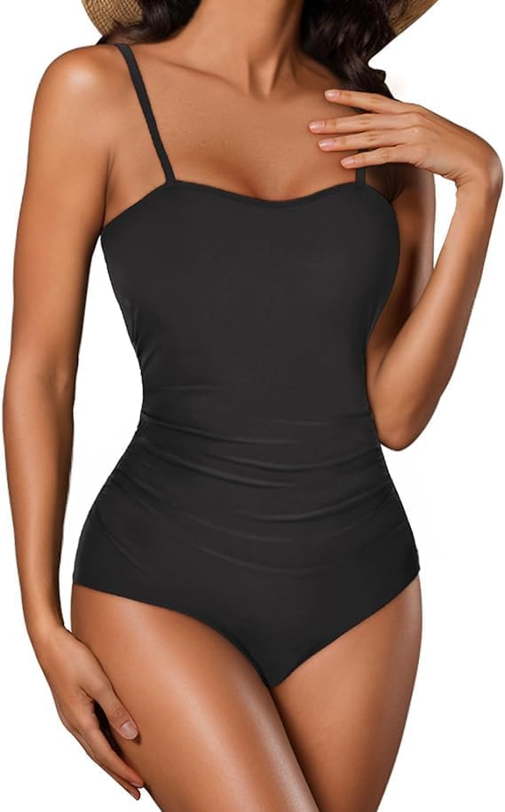 Zando Modest Swim Suits for Women 2025 Sexy Bathing Suits Tummy Control One Piece Square Neck Vintage Slimming Swimwear