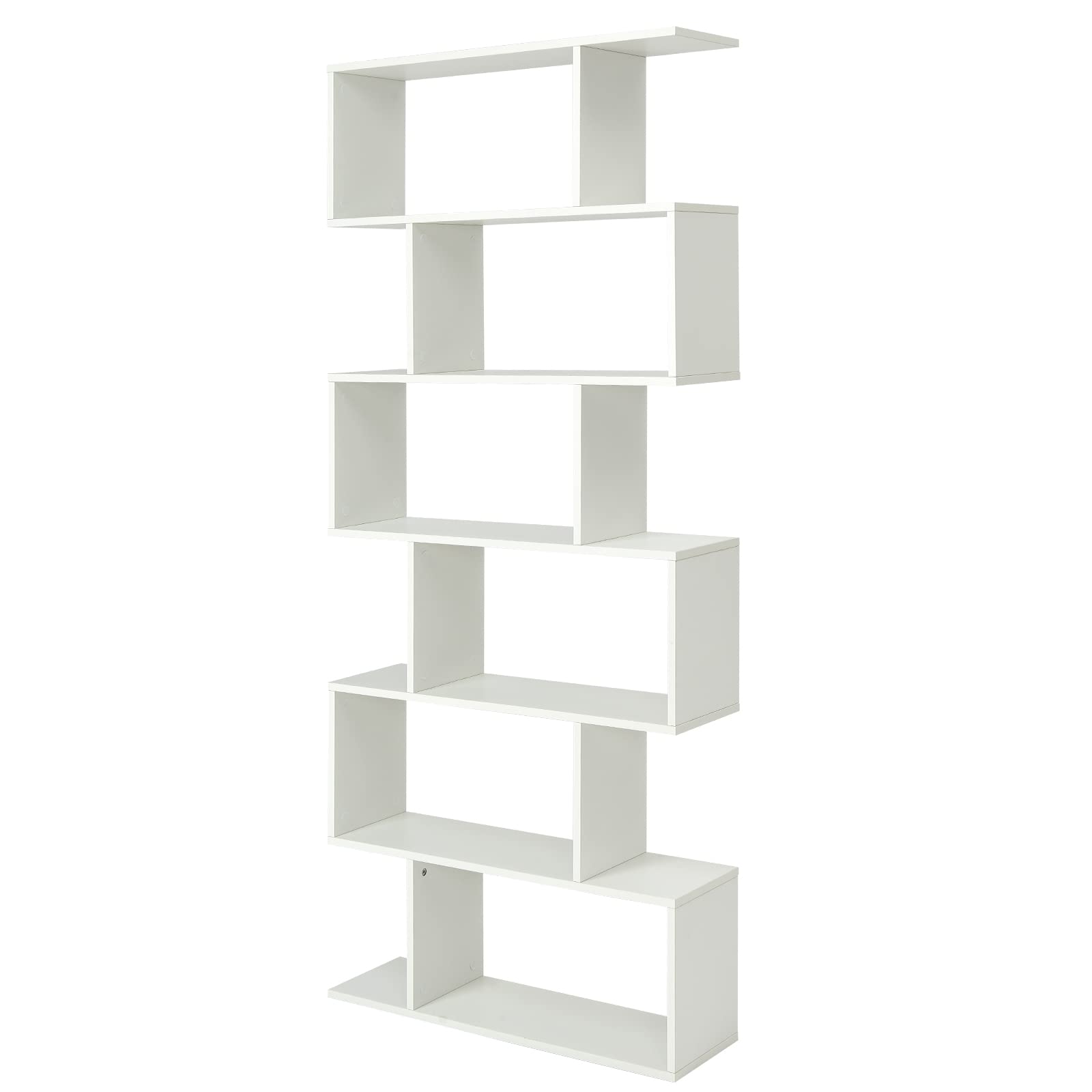 GOPLUS Bücherregal mit 6 Ebenen, Stufenregal aus Holz, Raumteiler Regal mit Kippschutz, Standregal Büroregal für Wohnzimmer, Büro, 80 x 23 x 191cm (Weiß, 6 Ebenen)