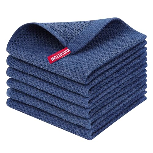 Image of Homaxy 100% Cotton Waffle Weave Kitchen Dish Cloths, Ultra Soft Absorbent Quick Drying Dish Towels, 12 x 12 Inches, 6-Pack, Navy Blue
