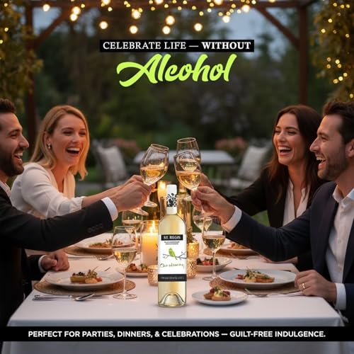 Image of ST. REGIS Non-Alcoholic Chardonnay 25.4 Fl Oz (6 Pack) - Low Calorie and Sugar - Golden Yellow Floral and Fruity Rich Flavor from North of Spain