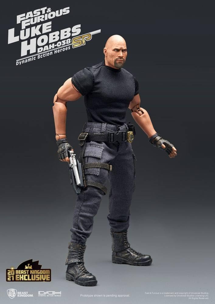 The Rock Action Figure As Luke Hobbs Limited Edition Fast and Furious - Model DAH-03 Fabric Clothing - Heavy Machine Gun, Ammo Box, Pistol, 4 Hands - Merchandise by Beast Kingdom