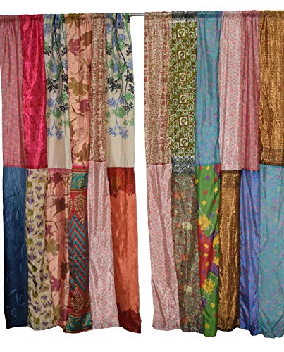 Indischer Vintage-Sari, mehrfarbig, Patchwork, Recycling-Vorhänge und Vorhänge, Fenster, Heimdekoration, 2 Stück (sortiert) Cover