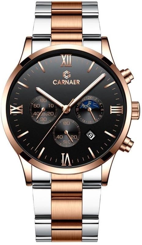 CARNAER Men Chronograph Watches, Dual Tone Silver Rose Gold Stainless Steel Strap with Date, Night and Day, Luminous Watch Watches for Men with Rose Gold Case and Black Dial (B0CCDBNXH2) Amazon Price History, Amazon Price Tracker