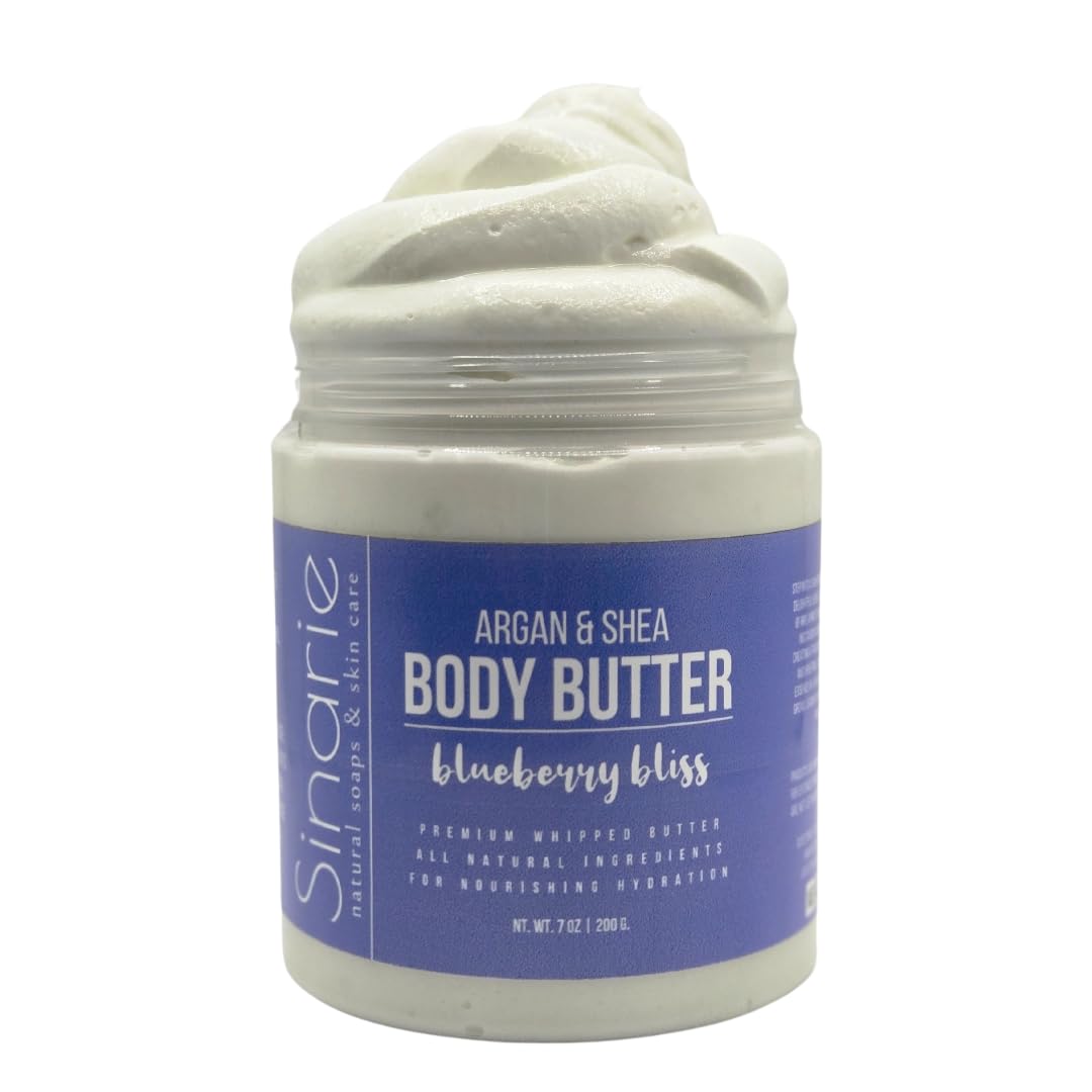 Sinarie Whipped Body Butter with Argan Oil, Shea & Cocoa Butter - Deep Moisture, 7 oz. (7 oz., Blueberry Bliss)