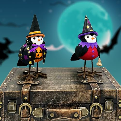 LeafWhis 2pcs Halloween Witch Bird Decorations Tiered Tray Suitable for Fireplace & Table