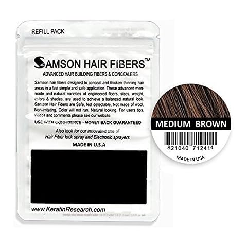 MEDIUM BROWN 50 GRAMS XL SIZE Original Samson Hair Loss Building Fibers Concealer Refill suitable match for all Brands 50 Gr MEDIUM BROWN Cover