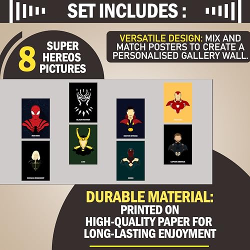 Image of Wonder Hub Super Heroes Wall Posters 8x12 inch (A4 Size) Included Self Adhesive on Back Wall Decor Posters Wall Art For Bedroom, Living room, Office, Dining Room
