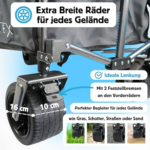 Bollerwagen faltbar XXL Handwagen IM-4211 160L | Tragkraft 120KG | Faltbarer Bollerwagen breite Reifen fürs Gelände, ideal als Strandwagen, Gartenwagen für Festival, Camping und Outdoor (Grau) – Bild 3