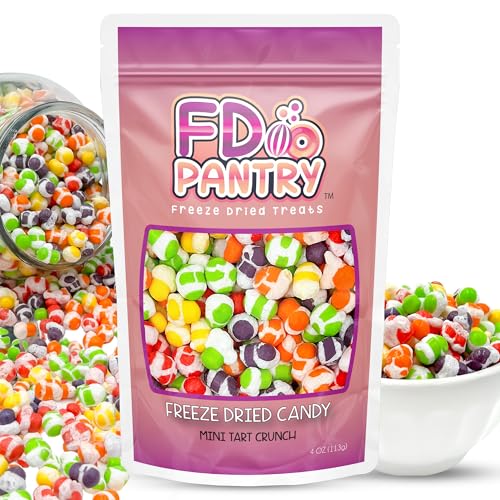 Freeze Dried Candy Tarts Mini Crunch- Light Crunchy Sweetness, 4 oz Flavors- Variety Mixed Fruit Punch. Tarts Mini Resealable Bag Freshness. Tangy Sweet