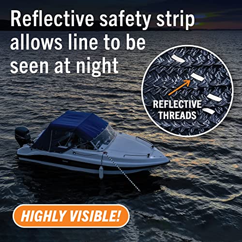 Image of Better Boat Premium Anchor Rope, 100 Ft Double Braided White Nylon Marine | Line, Reflective 3 /8 Inch Reel for Anchors and Boats, Navy Blue