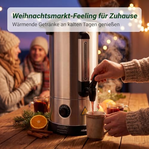 Foto von Relaxdays Glühweinkocher, 7 l, 30–110 °C, Zapfhahn, Thermostat, Silber