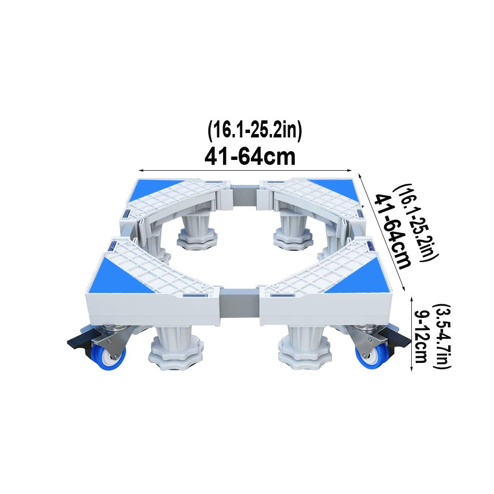 Untergestell für Waschmaschine, Untergestell für Kühl-/Gefrierschränke, fahrbar mit 4×2 Feststellrädern, verstellbarer Möbelwagen, Untergestelllänge/-breite 41–64 cm, Untergestell für Trockner und Küh