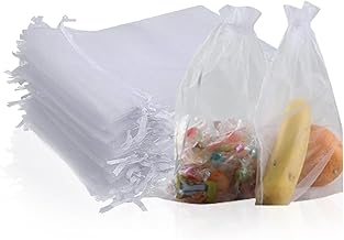 Pack of 20 Organza Gift Bags, 7 x 9 cm/2.7 x 35 Inches, Jewellery Pouches Organza Bag, Drawstring Bags, Small Party Sweet Bags For Birthdays and Weddings, Parties, Christmas, Gift Wrapping (White)