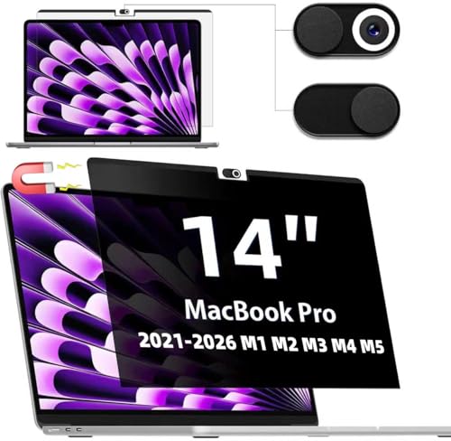 Image of IPROKKO Magnetic Privacy Screen for MacBook Pro 14 Inch (2021-2026, M1, M2, M3, M4, M5, Pro, Max), Removable Matte Anti Blue Light Glare Filter Private Spy Screen Cover Compatible with 14.2in Mac Laptop [2-in-1 Privacy Kit]