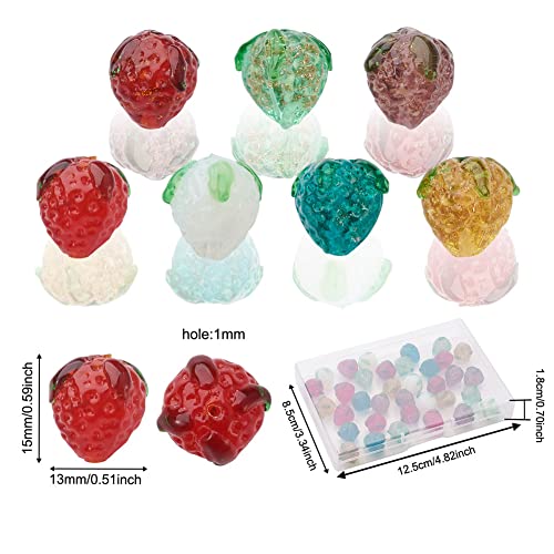 Craftdady 35Pcs Handamde Bumpy Strawberry Lampwork Beads with Gold Sand Small Translucent 3D Cute Fruit Glazed Beads for Necklace Bracelet Jewelry Making 7 Styles - Image 2