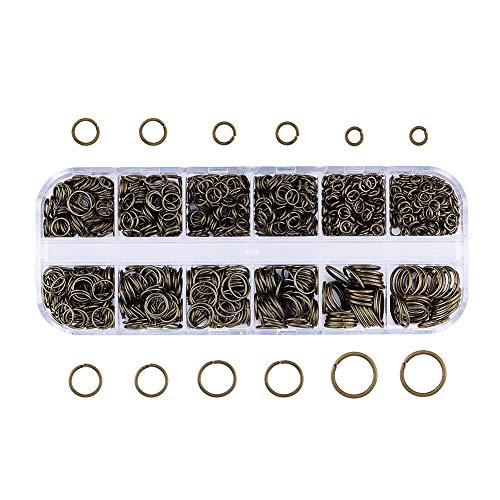 Pandahall 4-10mm Brass Open Jump Rings Connectors Antique Bronze Plated Unsoldered Nickel Free for Craft Earring Necklace Bracelet Jewelry Making (50g/Box)