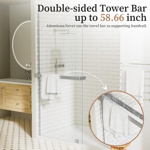 Image of 36 inch W x 76 inch H Fixed Glass Shower Panel, Frameless Shower Glass Panel with Nano Coating,5 /16 inch (8mm) Clear SGCC Tempered Glass Panel for Walk In,Chrome