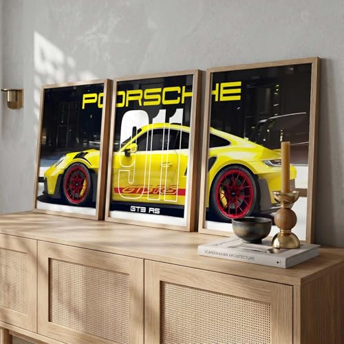 Image of kotart Big Sports Car Framed Posters Gift Items for Boys Room Wall Decoration Bedroom Living Room Office Studio Decor | Car Poster Frame for Wall Decor Set Of 3 Size (19 X 25 inch)