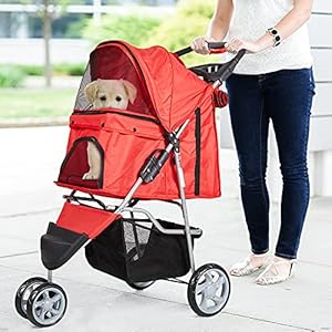   3-Wheel-Pet-Stroller-Folding-Carrier-City-Walk-Strolling-Cart-for-Dog-Cat-and-More-Multiple-Colors-Red