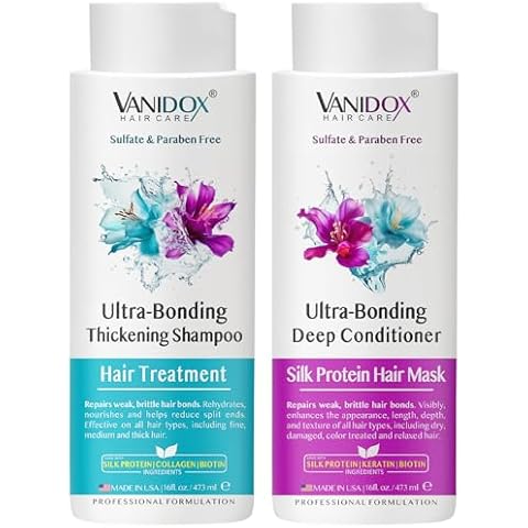 VANIDOX Silk Therapy for Hair - Improves Shine and Smoothness, Retains Moisture, Repairs and Strengthens Weak and Brittle Hair, Shampoo and Conditioner Set for Dry Hair (16 fl oz x 2) Cover