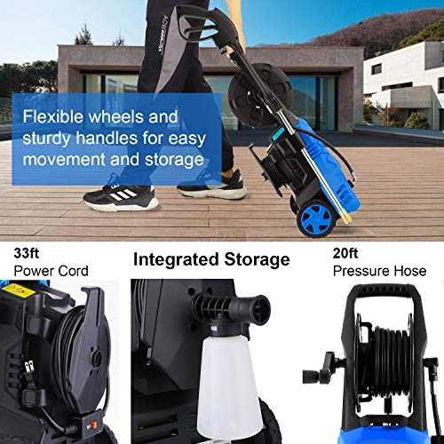WHOLESUN 3000PSI Electric Pressure Washer 2.4GPM Power Washer 1600W High Pressure Cleaner Machine with 4 Nozzles Foam Cannon,Best for Cleaning Homes, Cars, Driveways, Patios (Blue)