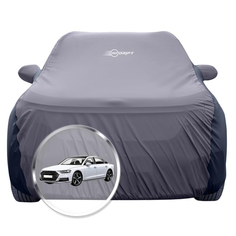 Image of NEODRIFT 'SuperTech' Car Cover for Audi A8 (100% Water-Resistant, All Weather Protection, Tailored Fit, Multi-Layered & Breathable Fabric) (Colour: D.Grey+Black)