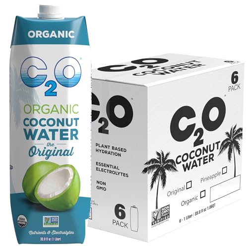 Image of C2O - Organic Coconut Water, The Original Flavor (6 Pack) - Made with Fresh Coconut Water - Plant Based, Non GMO - Natural Hydration, Essential Electrolytes, & Potassium - 6 Tetra Packs, 33.8 FL OZ