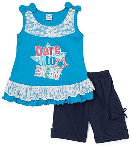 Image of ToBeInStyle Girl's Two Piece Summer Set Cute Tee Top and Matching Shorts Adorable Outfit