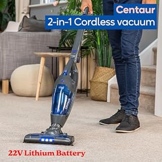 Russell Hobbs® Centaur 2 in 1 Cordless, Bagless Stick Vacuum, 800W, 2 Speed Settings, 60-Min Run Time, for Carpets & Hard Floors with Crevice & Brush Tool, 2 Year Guarantee in Grey & Blue RHSV2211