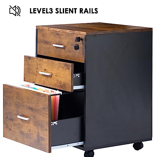 SogesHome Archivador Móvil de Madera con 3 Cajone, Cajonera con Ruedas Armario Cajonera de Oficina con Cerradura - imagen 3