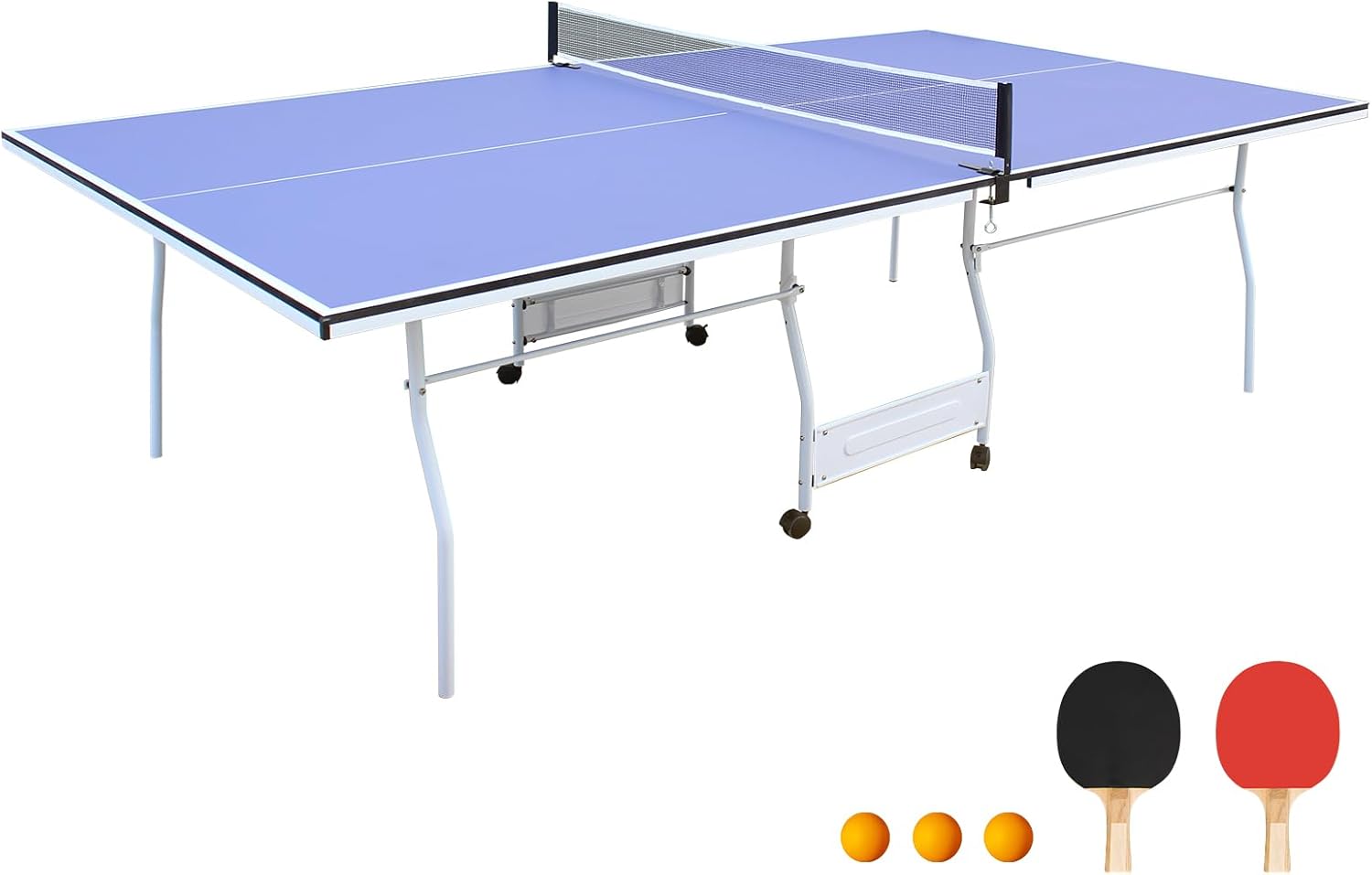 Ping Pong Table Foldable Table Tennis Table with Net, Table Tennis Paddles and Balls, 4.5FT/6FT/9FT MDF Multi-Use Family Game Table for Kid Teenager Adult, Compact & Portable